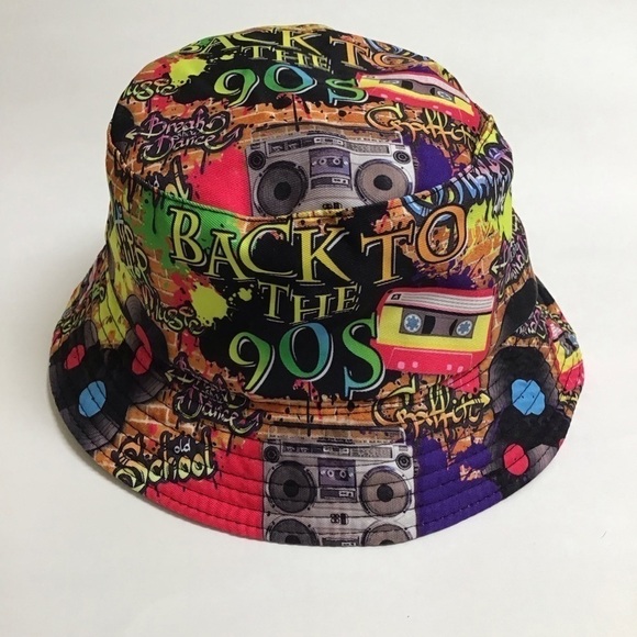 Unbranded Accessories - REVERSIBLE Back To The 90s Bucket Hat Graffiti Music Hip Hop Break Dance OSFM
